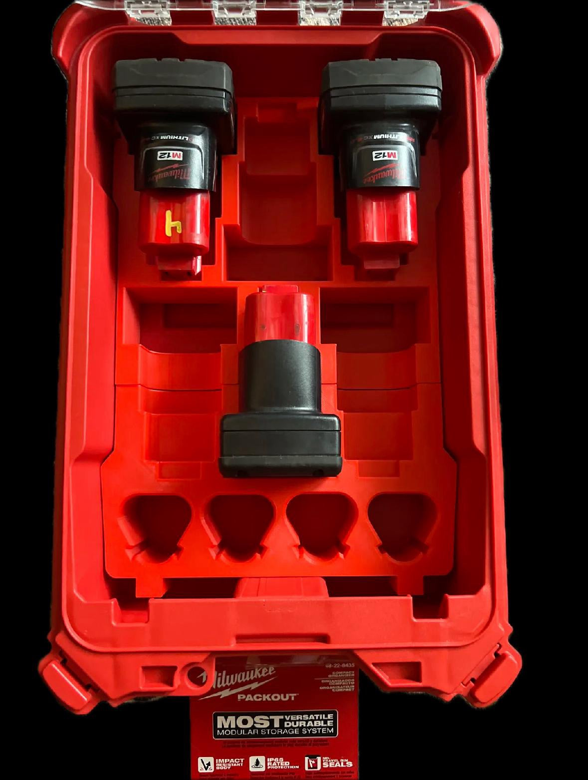 Milwaukee Packout Insert 10cm Height 10X M12 Battery Storage Organiser Box Tray