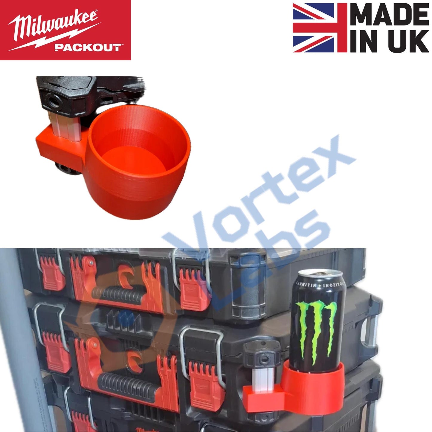 Milwaukee Packout Drink Holder – Can & Bottle Storage Mount for Toolbox, Garage, Van, Workshop