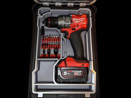 Milwaukee Packout Insert for M18 FPD3 Drill – Custom Bit Holder & Storage Organizer Tray for Tools, Screws, and Accessories